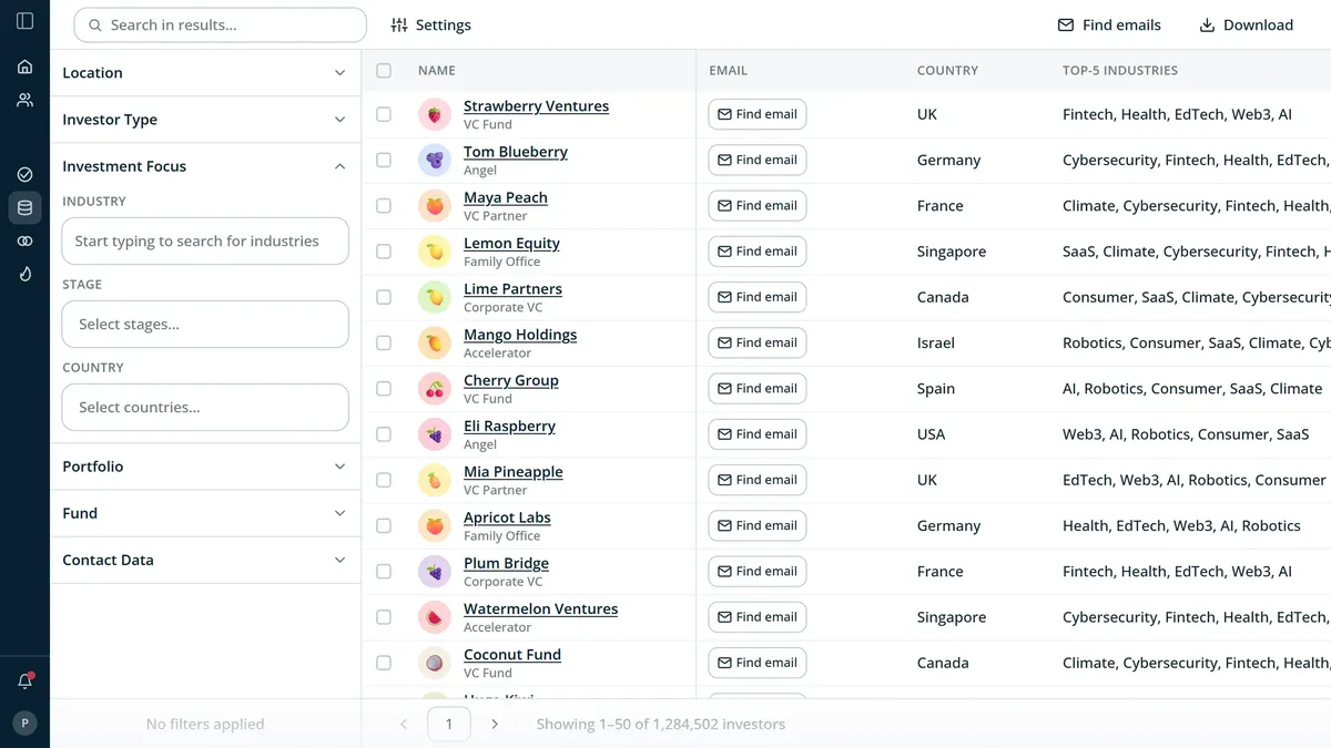 Shizune app — investor database